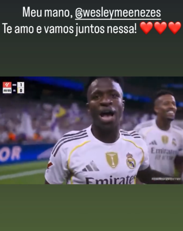 Clima de romance? Vini Jr. e Virginia são vistos juntos em Madri Reprodução/Instagram/Stories/@vinijr
