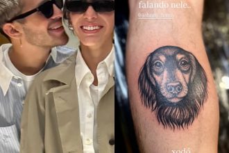 João Guilherme faz tatuagem em homenagem ao cachorro adotado com Bruna Marquezine Reprodução/Instagram