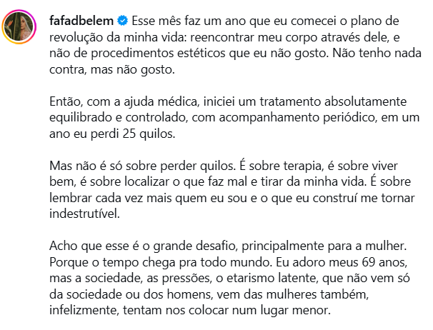 Fafá de Belém celebra perda de 25 kg e reflete sobre carreira e etarismo Captura de tela 2025 12 11 164014