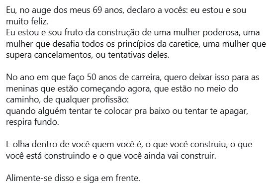 Fafá de Belém celebra perda de 25 kg e reflete sobre carreira e etarismo Captura de tela 2025 12 11 164031