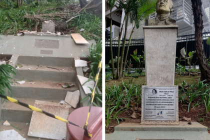 Busto de José Carlos Pace é vandalizado durante GP da Stock Car em Interlagos Foto: Reprodução/Redes sociais