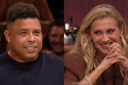 Ronaldo Fenômeno brinca sobre diferença de idade com Celina Locks Ronaldo Fenômeno ao lado da esposa, Celina Locks — Foto: Reprodução/GNT