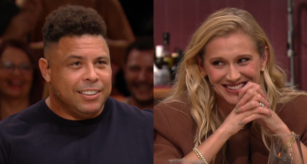 Ronaldo Fenômeno brinca sobre diferença de idade com Celina Locks Ronaldo Fenômeno ao lado da esposa, Celina Locks — Foto: Reprodução/GNT